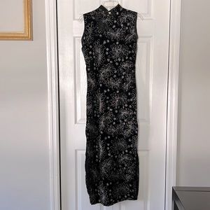 Asian inspired velvet evening gown with sparkles